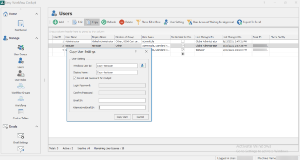 Copy user settings
