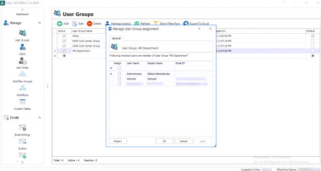 Manage user group