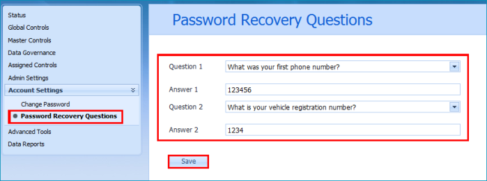 Password Recovery Questions