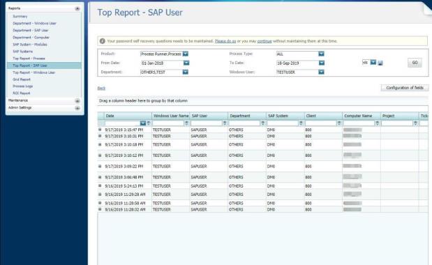 Detailed report of Top Report - SAP User