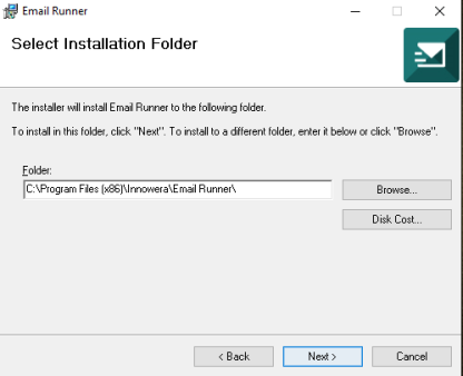 Email Runner Select Installation Folder Window