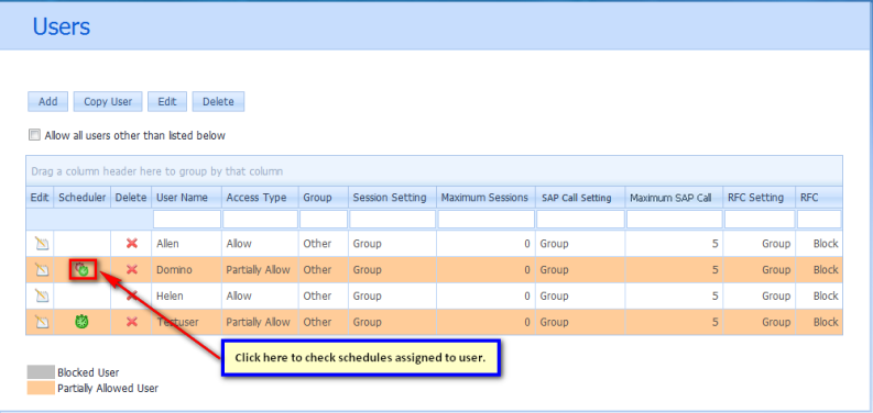 user schedules