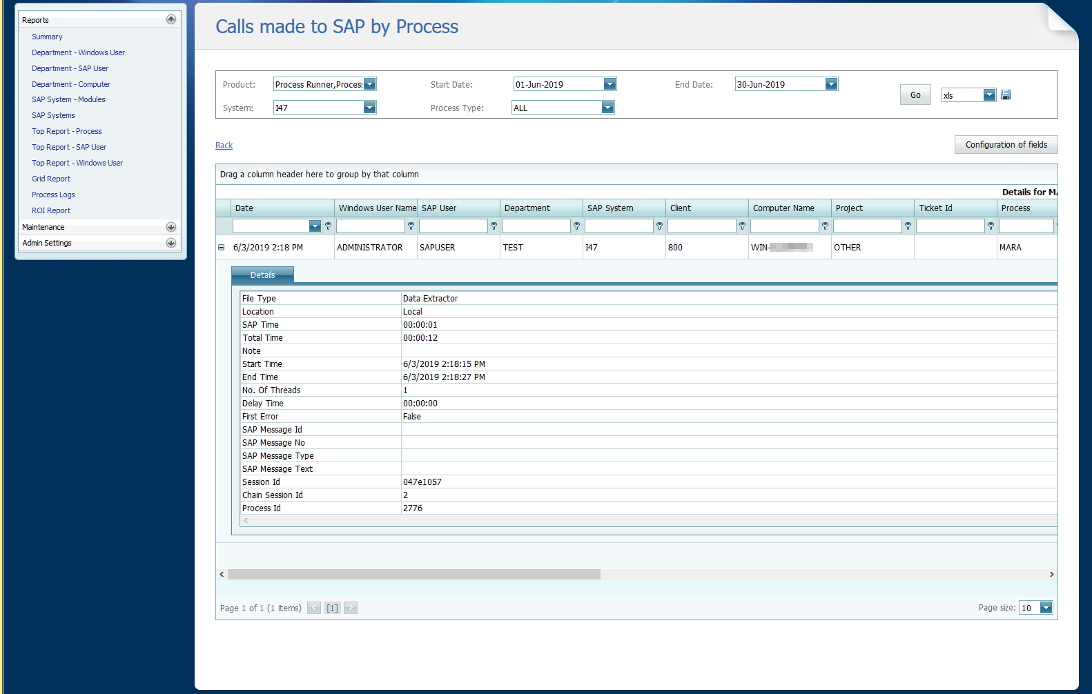Calls made to SAP from a particular SAP system  by a particular Process File