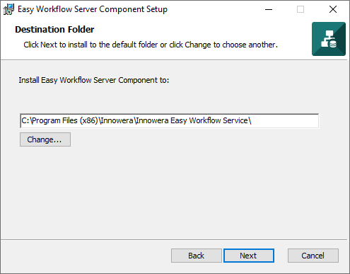 Easy Workflow Destination Folder window