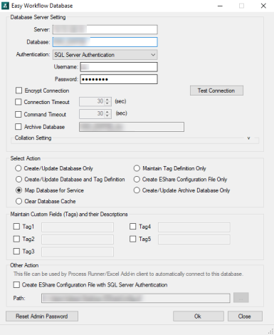 Easy Workflow Database window