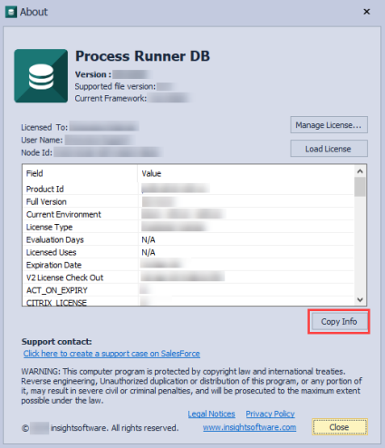 Process Runner DB License summary