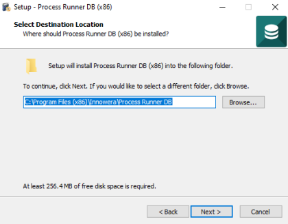Process Runner DB setup window