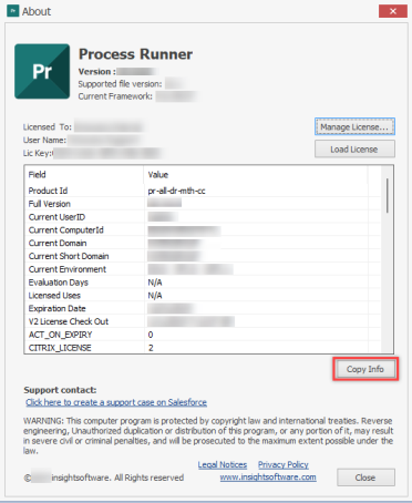 About dialog of Process Runner