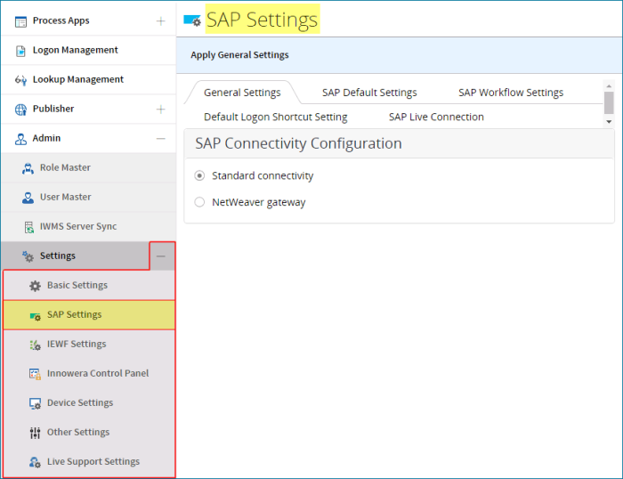 SAP-Settings-Main-Screen